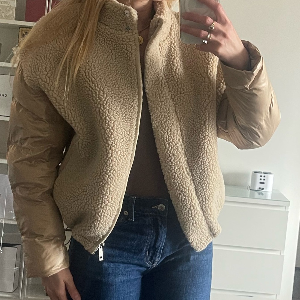 Beige Sherpa Bomber Jacket - Women